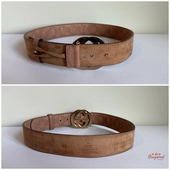 Auth Gucci Brown/Beige Guccissima Leather Gold Interlocking G Buckle Belt 80/32 - Picture 5 of 13